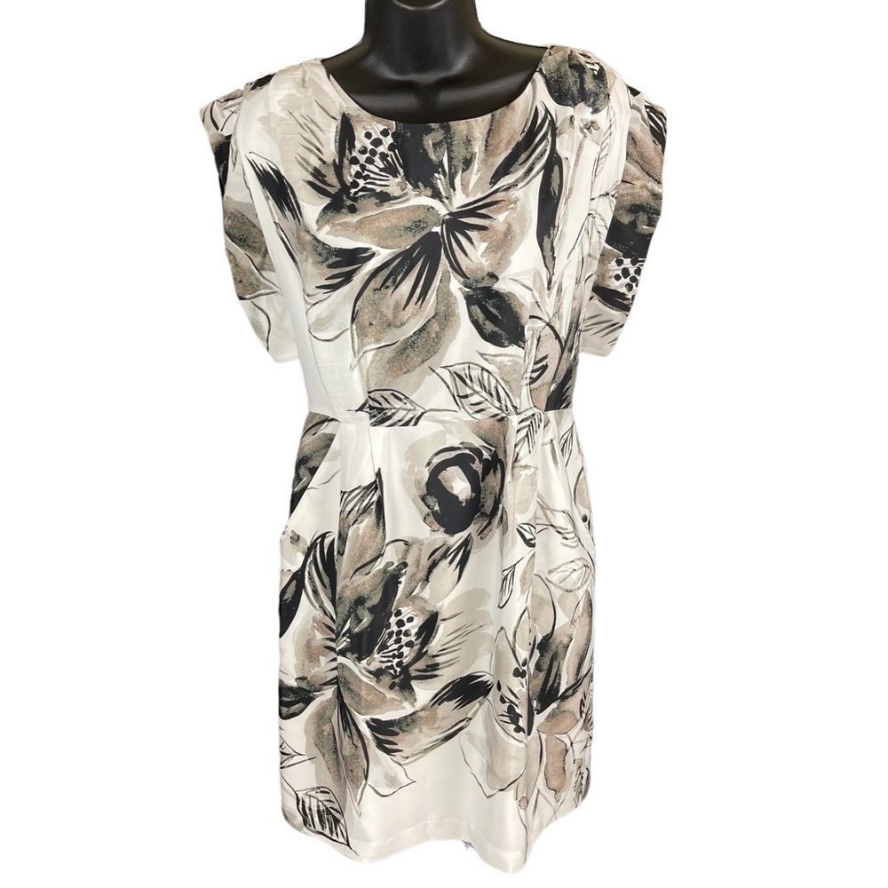 EUC Eliza J watercolour dress, taupe, white, black, size 4. - Picture 2 of 10